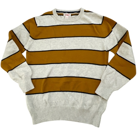 🔴 $5 Sale Cat & Jack Mustard Brown Oat Striped Sweater - Picture 1 of 9